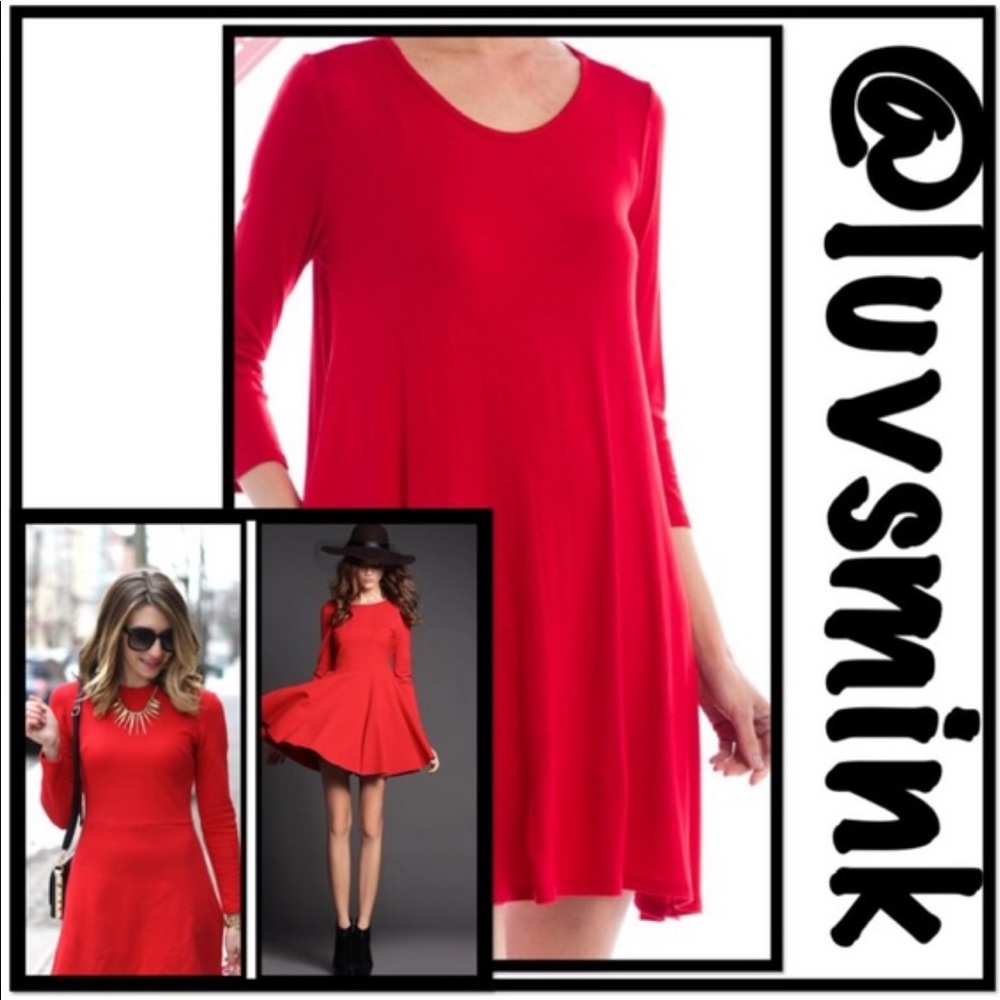 BOHO SWING TRAPEZE MINI DRESS RED